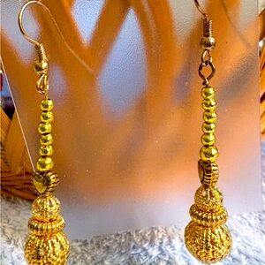 Earrings Pierced Handcrafted Unique Design Women Gold Tone Metal Beads Gorgeous!